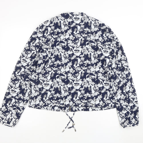 ZARA Trafaluc Women's Blue Floral Bomber Jacket Size 10 Lightweight
