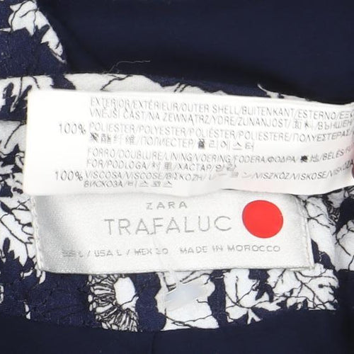 ZARA Trafaluc Women's Blue Floral Bomber Jacket Size 10 Lightweight