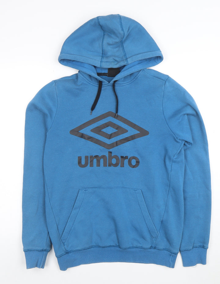 Umbro Men's Blue Pullover Hoodie Small Logo Fleece Sweatshirt