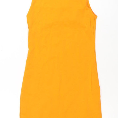 ZARA Women Orange Sleeveless Bodycon Jersey Dress Size S