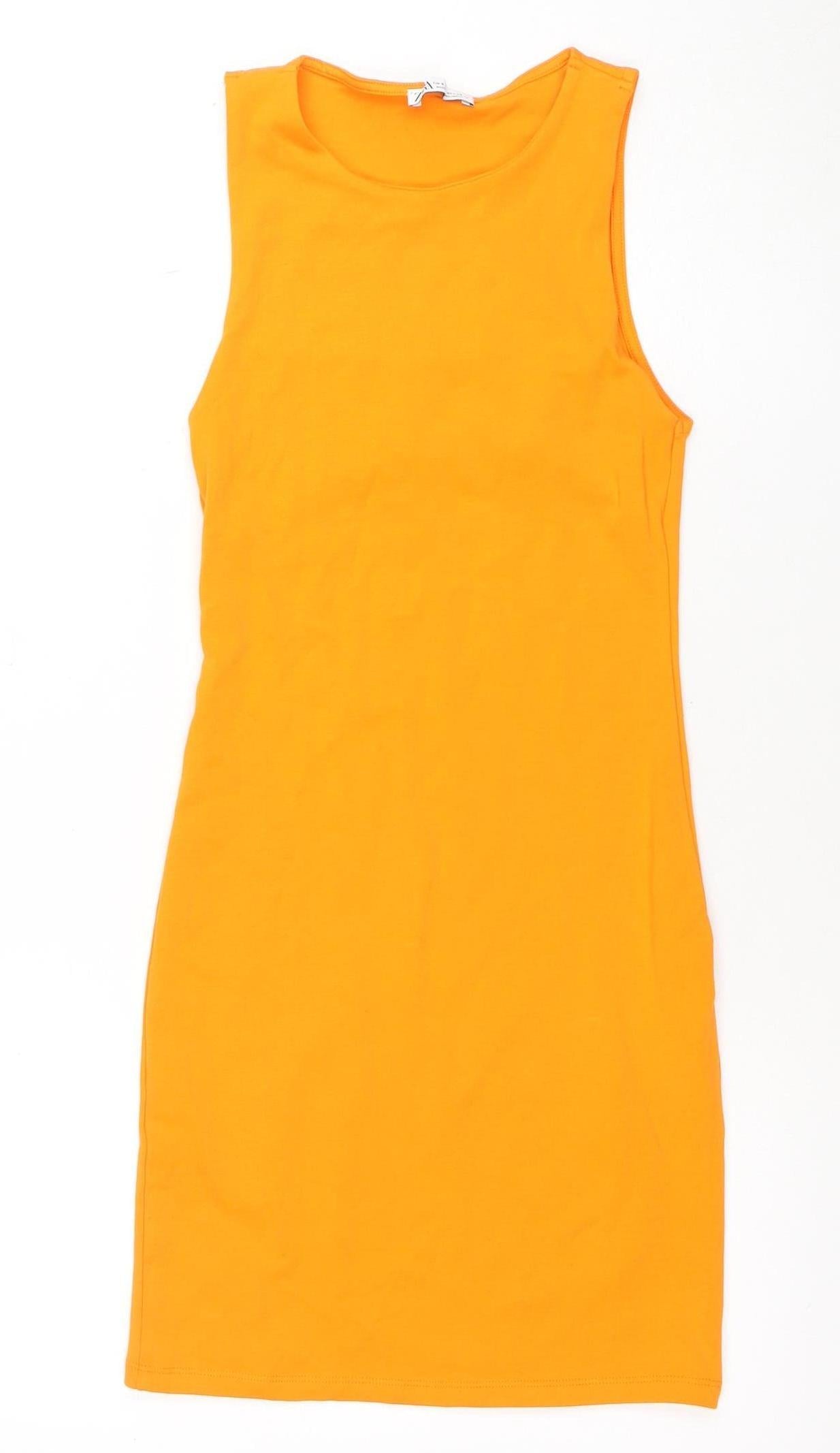 ZARA Women Orange Sleeveless Bodycon Jersey Dress Size S