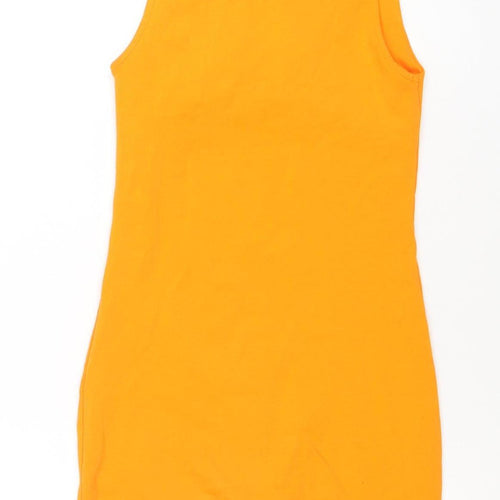 ZARA Women Orange Sleeveless Bodycon Jersey Dress Size S