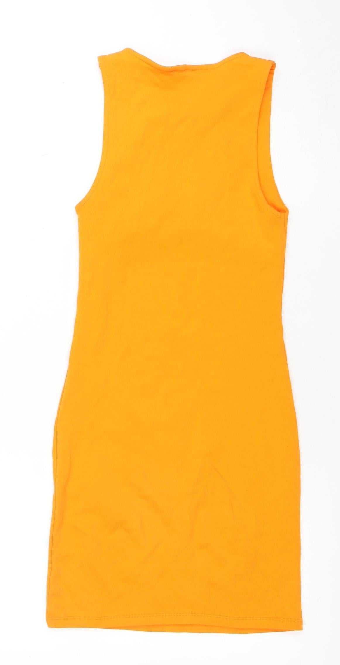 ZARA Women Orange Sleeveless Bodycon Jersey Dress Size S