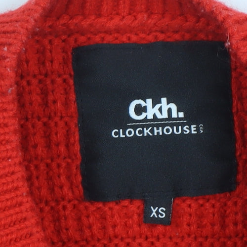 Clockhouse Women Red Waffle-Knit Acrylic Jumper XS