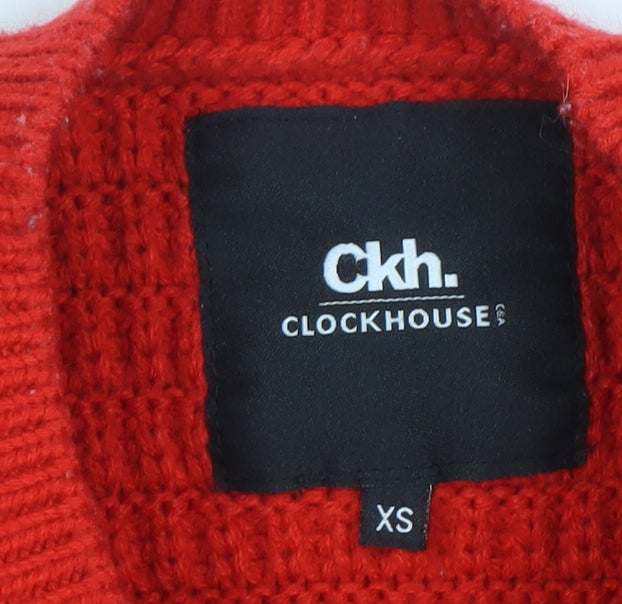 Clockhouse Women Red Waffle-Knit Acrylic Jumper XS