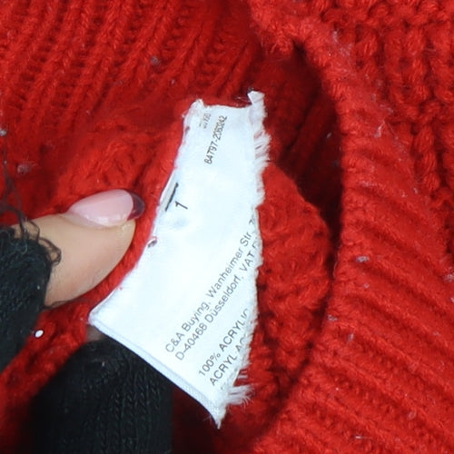 Clockhouse Women Red Waffle-Knit Acrylic Jumper XS
