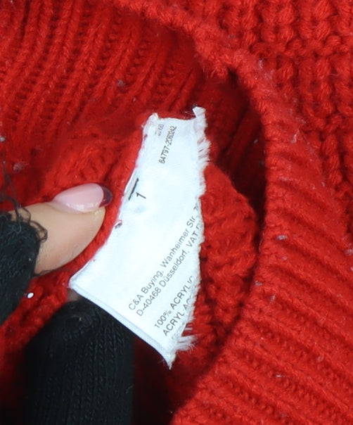 Clockhouse Women Red Waffle-Knit Acrylic Jumper XS