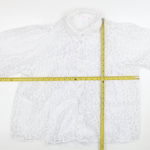 Saviion White Lace Sheer 3/4 Sleeve Collared Women's Blouse Size 14