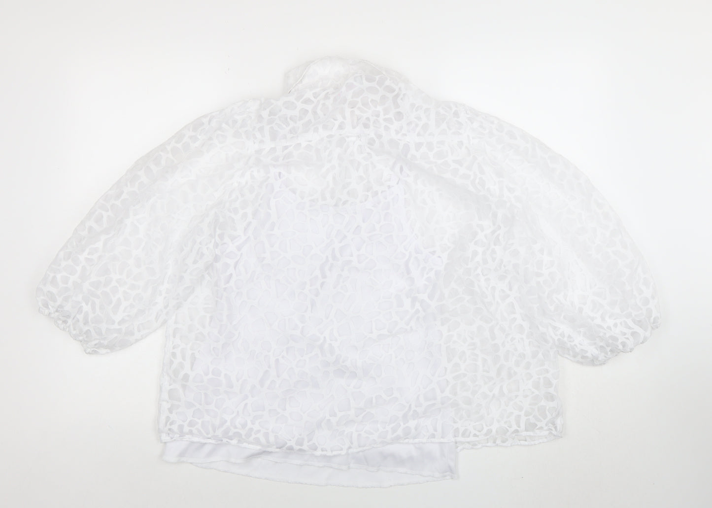 Saviion White Lace Sheer 3/4 Sleeve Collared Women's Blouse Size 14