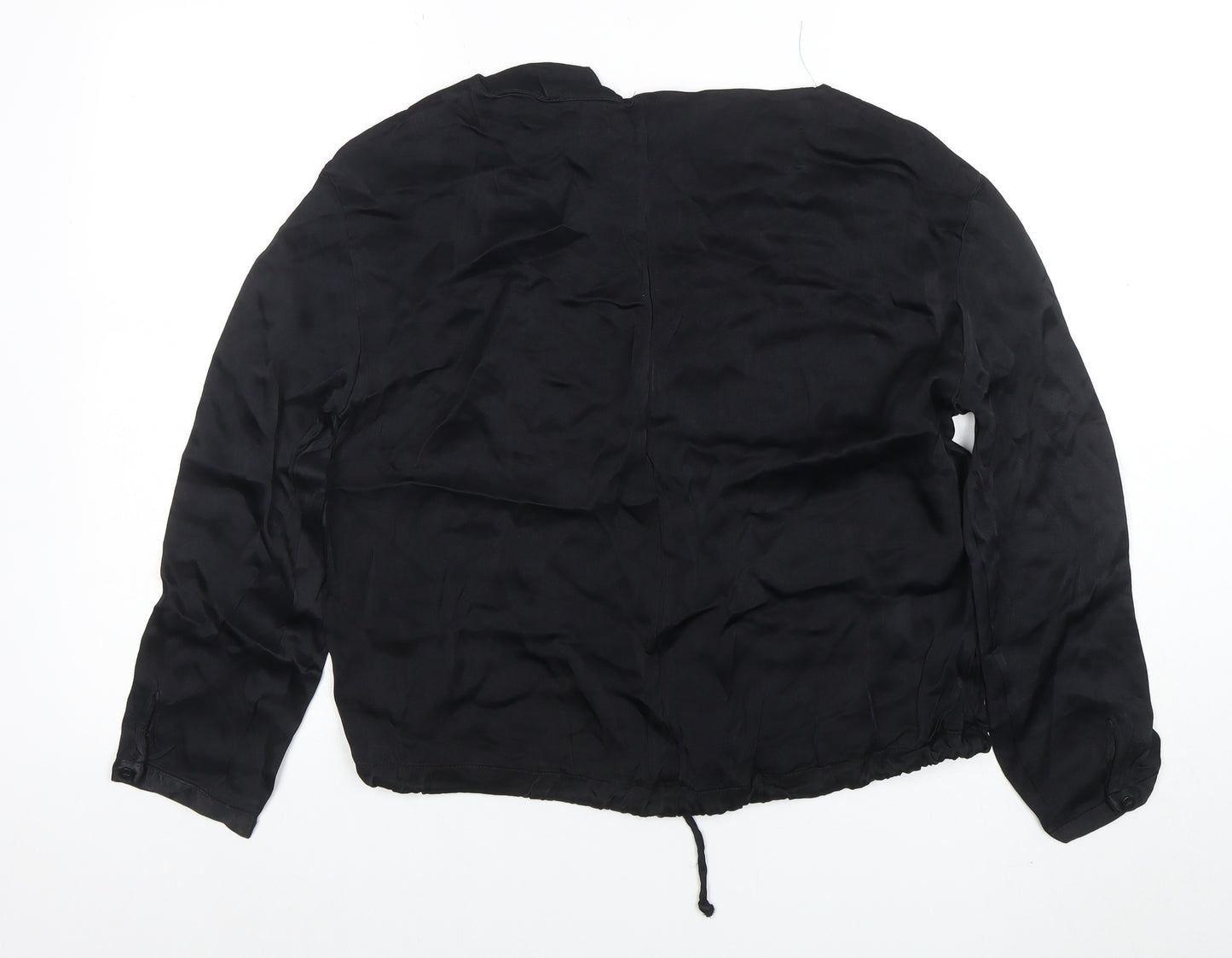 ZARA Women Black Silk Cropped Blouse Long Sleeve S