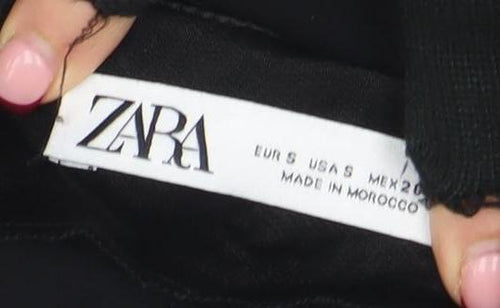 ZARA Women Black Silk Cropped Blouse Long Sleeve S