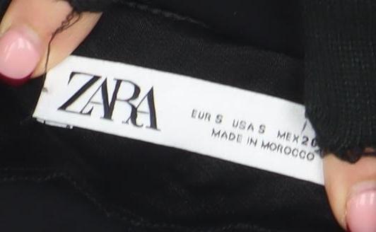 ZARA Women Black Silk Cropped Blouse Long Sleeve S