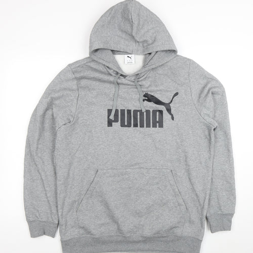 Puma Mens Grey Pullover Hoodie L Sportswear Fleece Logo Jumper