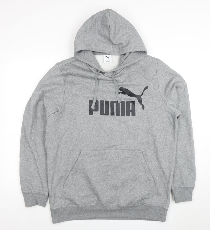 Puma Mens Grey Pullover Hoodie L Sportswear Fleece Logo Jumper