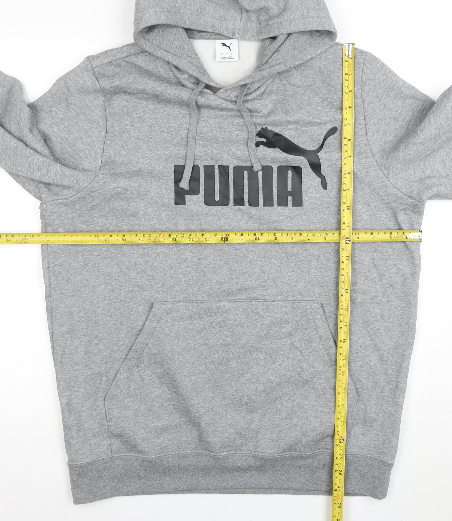 Puma Mens Grey Pullover Hoodie L Sportswear Fleece Logo Jumper