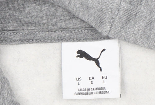 Puma Mens Grey Pullover Hoodie L Sportswear Fleece Logo Jumper