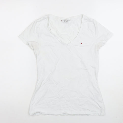 Tommy Hilfiger Women's White V-Neck Short Sleeve Cotton T-Shirt Size S