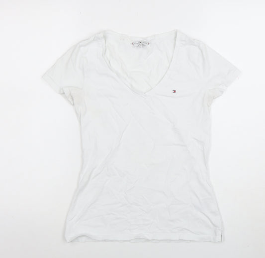 Tommy Hilfiger Women's White V-Neck Short Sleeve Cotton T-Shirt Size S