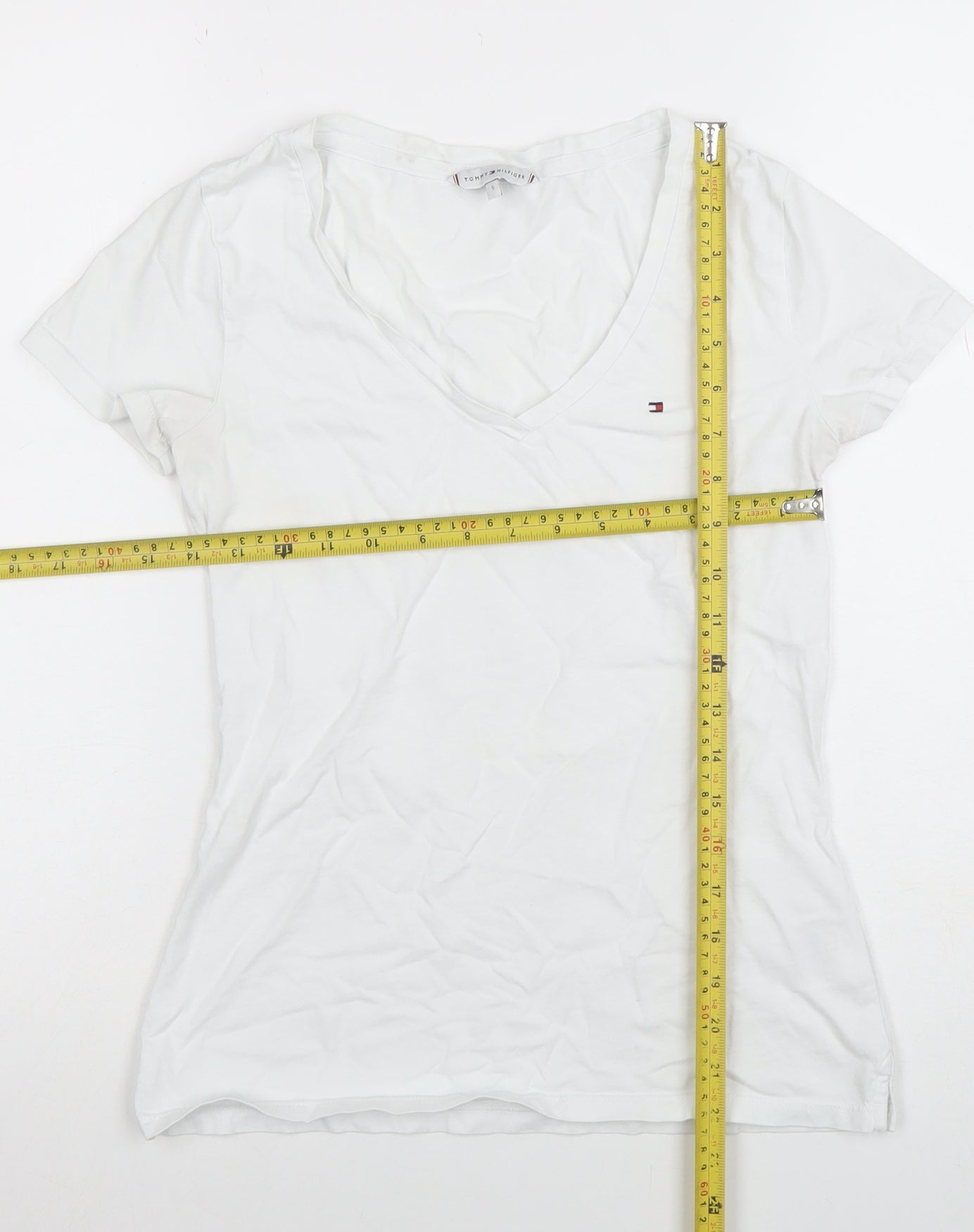 Tommy Hilfiger Women's White V-Neck Short Sleeve Cotton T-Shirt Size S
