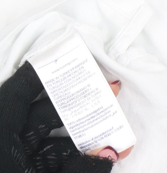 Tommy Hilfiger Women's White V-Neck Short Sleeve Cotton T-Shirt Size S