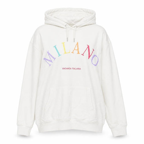 H&M Women White Milano Graphic Pullover Hoodie Size 12 Cotton Blend