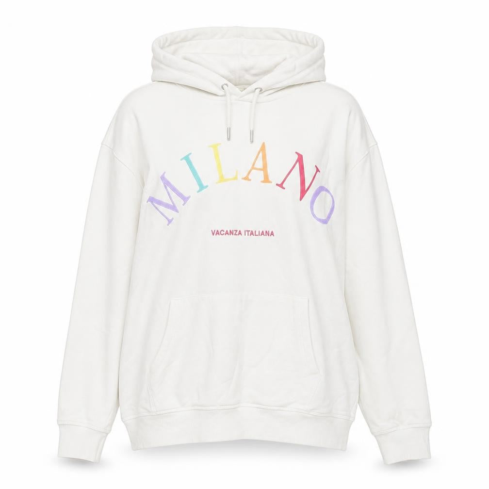 H&M Women White Milano Graphic Pullover Hoodie Size 12 Cotton Blend