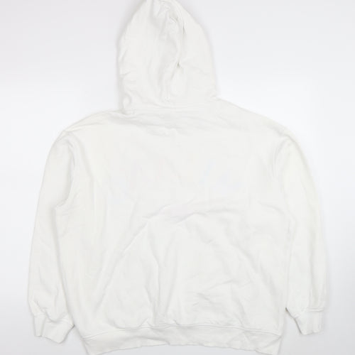 H&M Women White Milano Graphic Pullover Hoodie Size 12 Cotton Blend