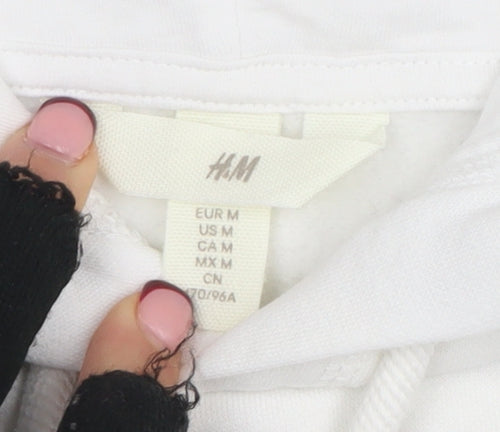 H&M Women White Milano Graphic Pullover Hoodie Size 12 Cotton Blend