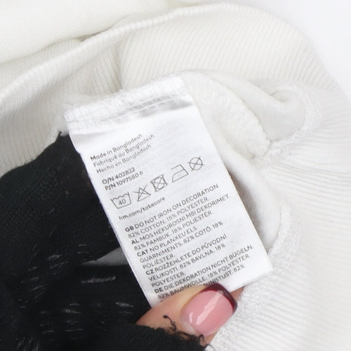 H&M Women White Milano Graphic Pullover Hoodie Size 12 Cotton Blend
