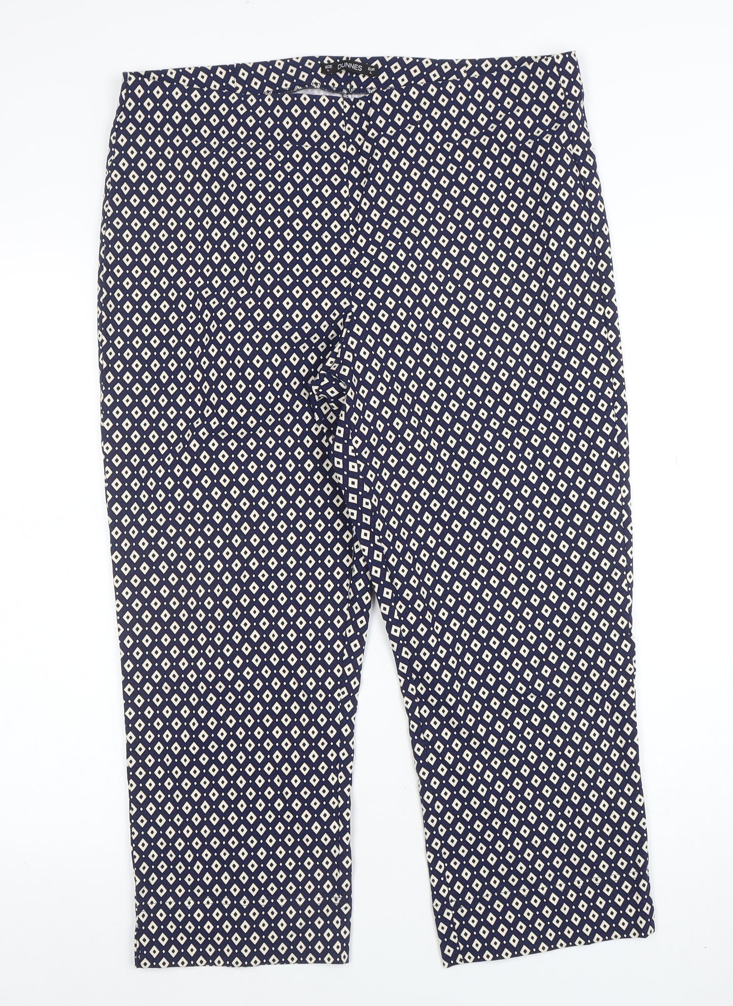 Dunnes Womens Blue Geometric Cropped Stretch Trousers L