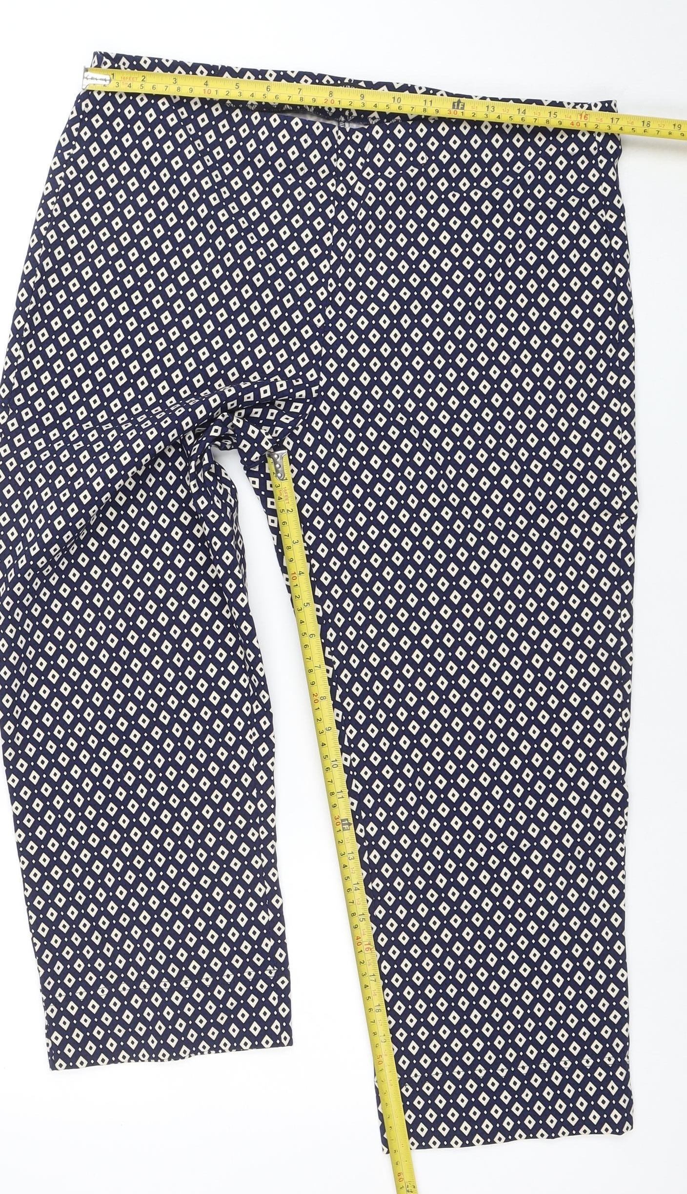 Dunnes Womens Blue Geometric Cropped Stretch Trousers L