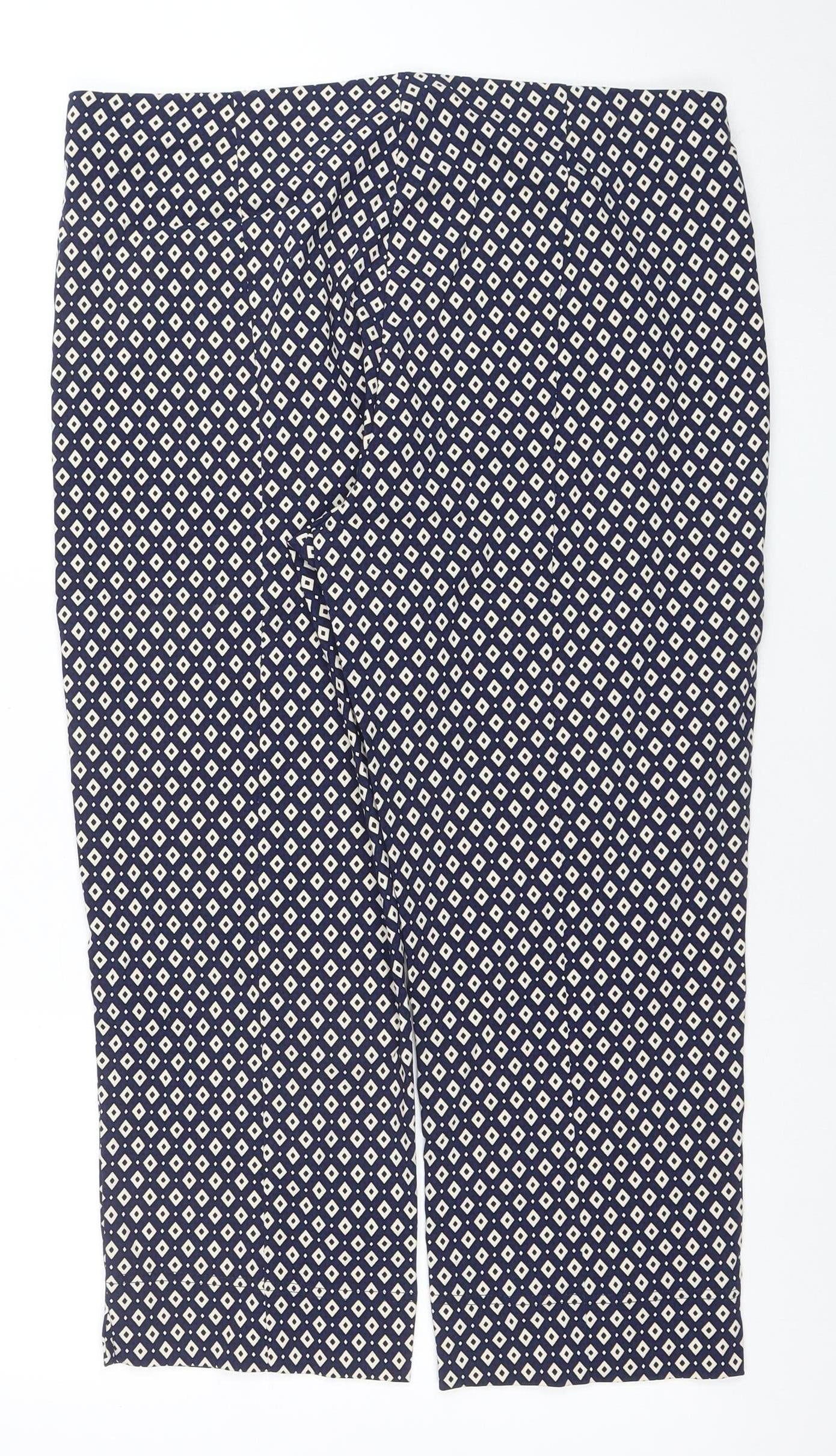 Dunnes Womens Blue Geometric Cropped Stretch Trousers L