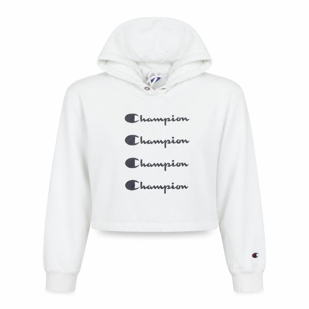 Front view of Champion Women's White Hoodie Medium Cotton Pullover