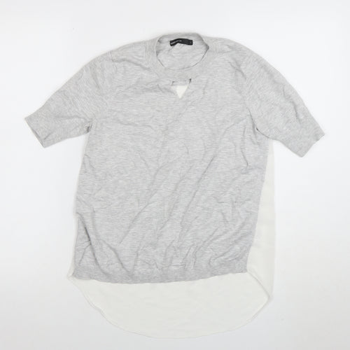 Karen Millen Women’s Grey Viscose Tunic Blouse Size L Short Sleeve