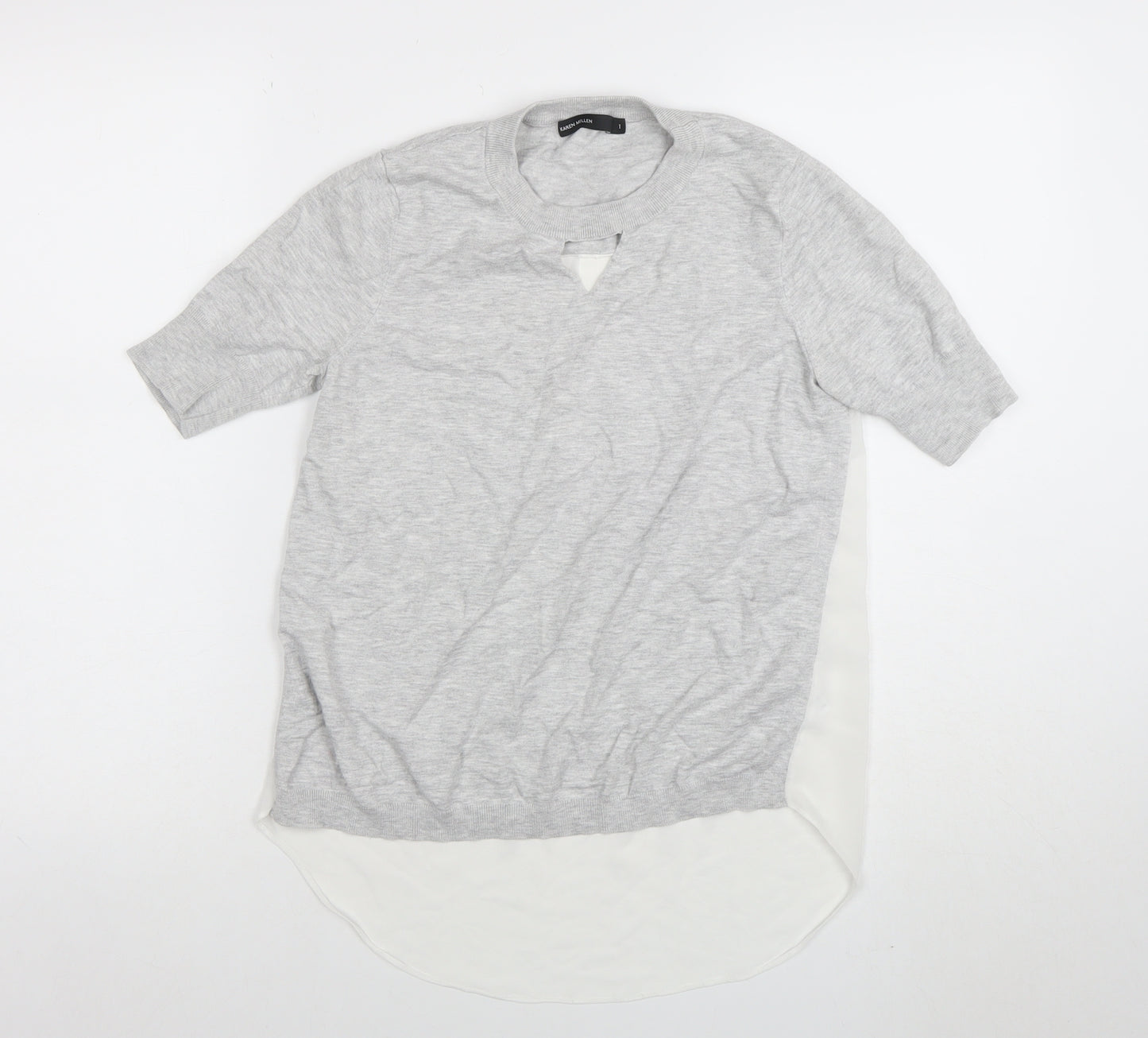 Karen Millen Women’s Grey Viscose Tunic Blouse Size L Short Sleeve