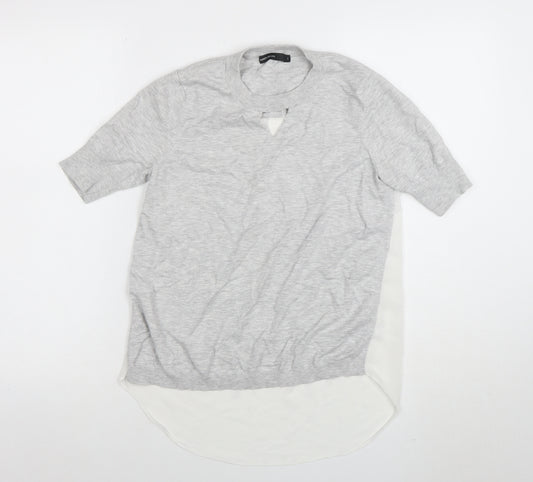 Karen Millen Women’s Grey Viscose Tunic Blouse Size L Short Sleeve