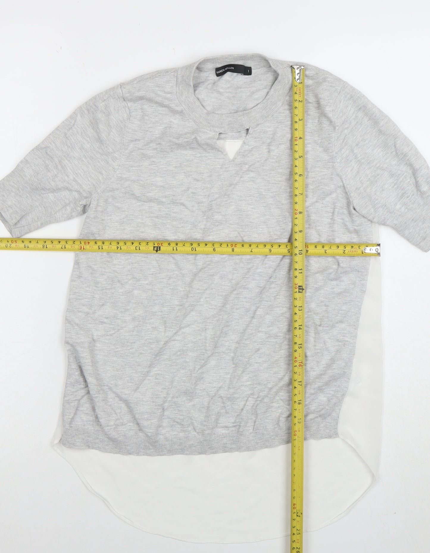 Karen Millen Women’s Grey Viscose Tunic Blouse Size L Short Sleeve