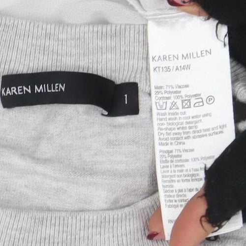 Karen Millen Women’s Grey Viscose Tunic Blouse Size L Short Sleeve