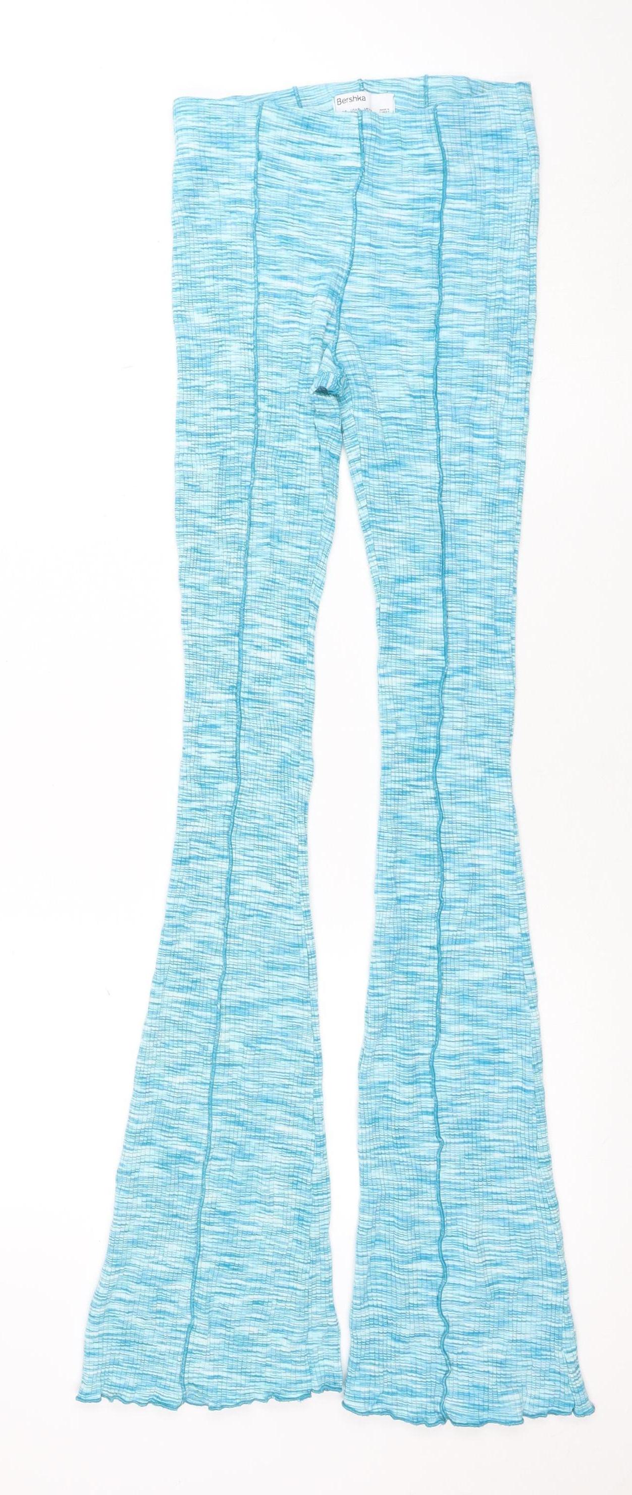 Bershka Womens Blue Flared Knit Stretch Trousers Size S