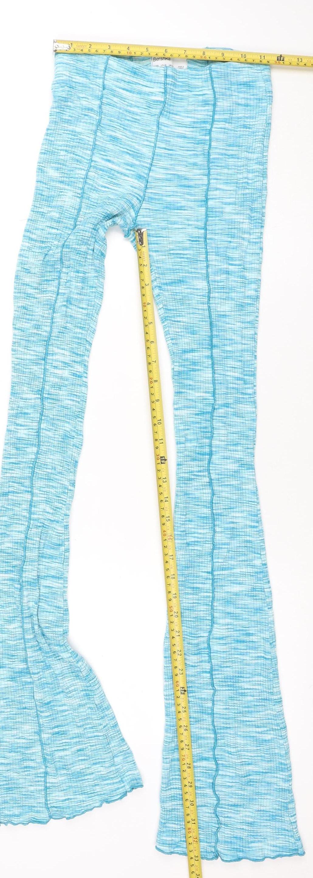 Bershka Womens Blue Flared Knit Stretch Trousers Size S