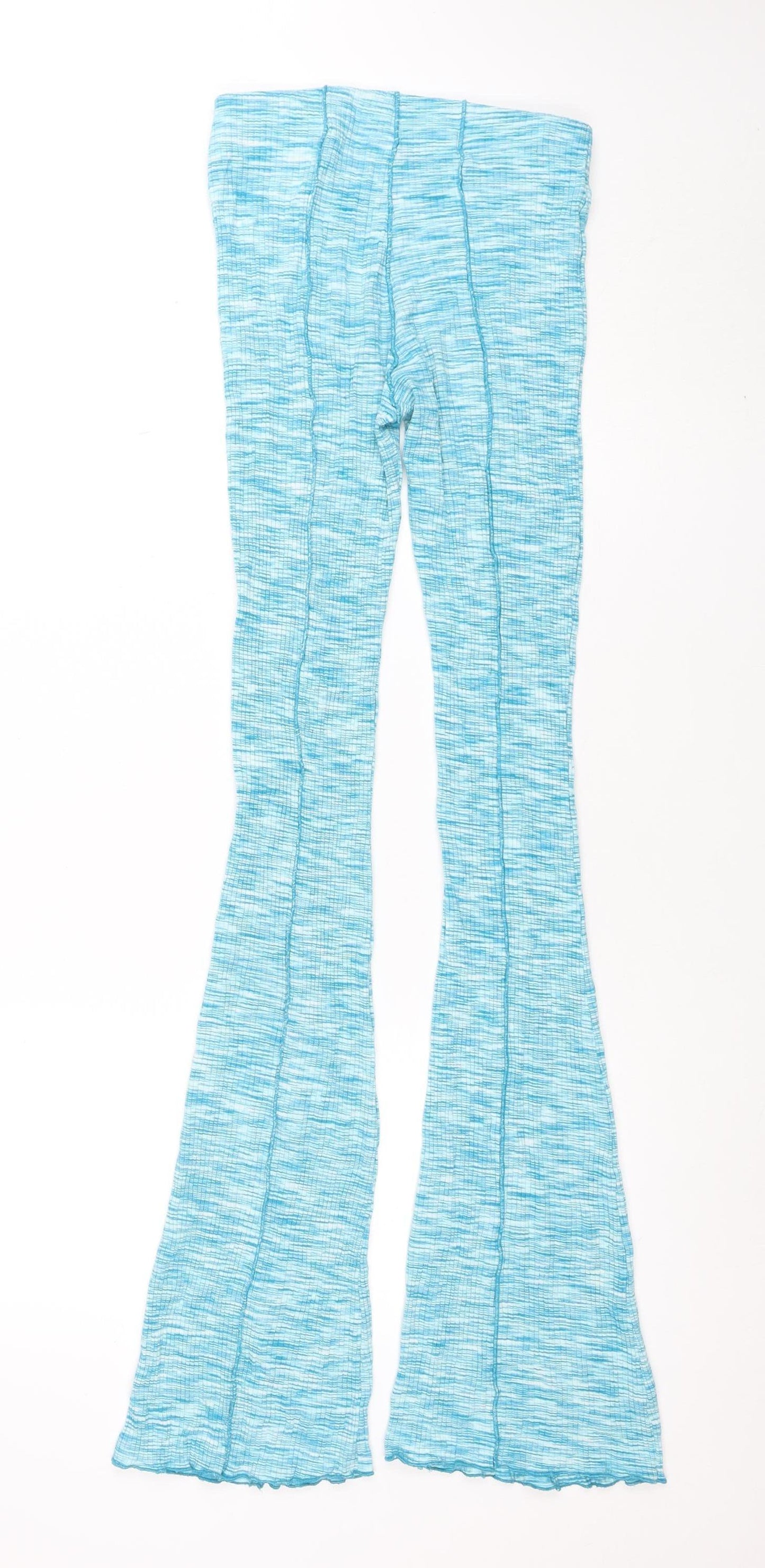 Bershka Womens Blue Flared Knit Stretch Trousers Size S
