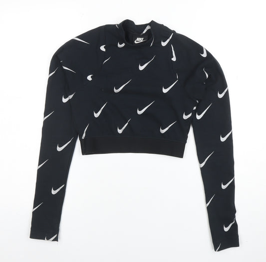 Nike Women Black XS Cropped Long Sleeve Crew Neck T-Shirt