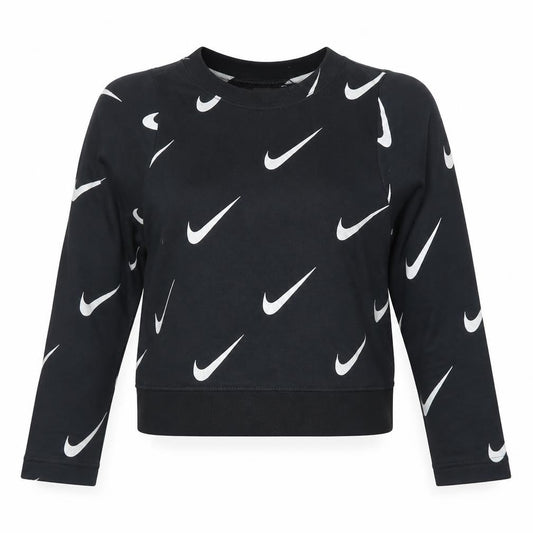 Front view of Nike Women Black XS Cropped Long Sleeve Crew Neck T-Shirt