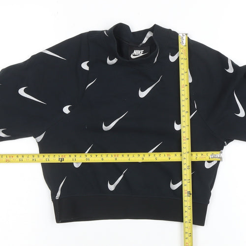 Nike Women Black XS Cropped Long Sleeve Crew Neck T-Shirt