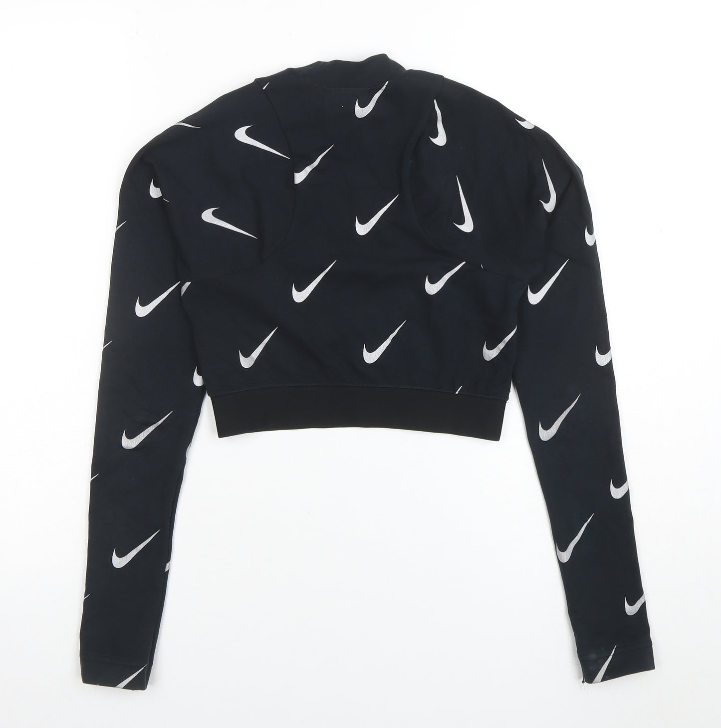 Nike Women Black XS Cropped Long Sleeve Crew Neck T-Shirt