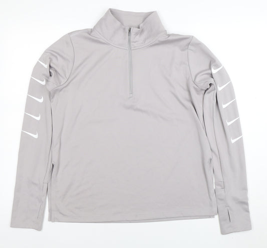 Nike Women Grey Dri-Fit Running 1/4 Zip Long Sleeve Top M