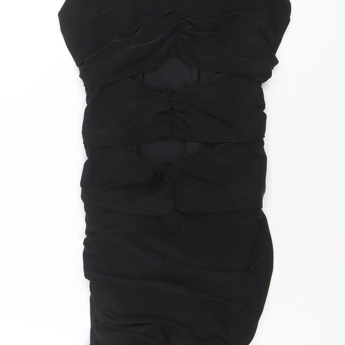 QUIZ Women's Black Ruched Bodycon Knee Length Sleeveless Dress Size 10