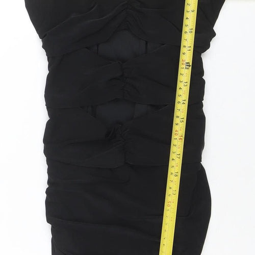 QUIZ Women's Black Ruched Bodycon Knee Length Sleeveless Dress Size 10