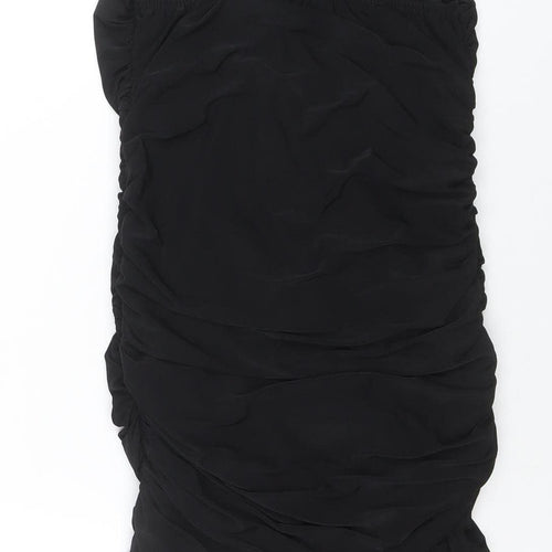 QUIZ Women's Black Ruched Bodycon Knee Length Sleeveless Dress Size 10