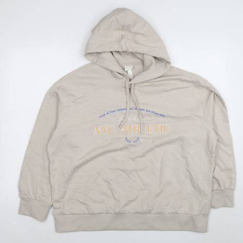 H&M Womens Beige Hoodie NYC Athletic Print Size 12 Cotton Blend